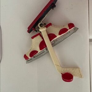 Collector Vintage Hold Em Hockey Skates and Stick Brooch Bakelite